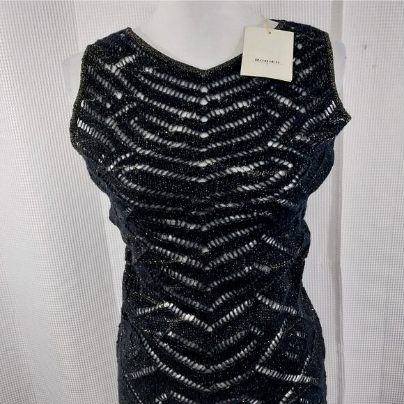 NWT@$225! RODIER! WOOL+! BLACK & GOLD METALLIC KNIT, SHEET SWEATER DRESS! SZ 8 - Picture 3 of 13